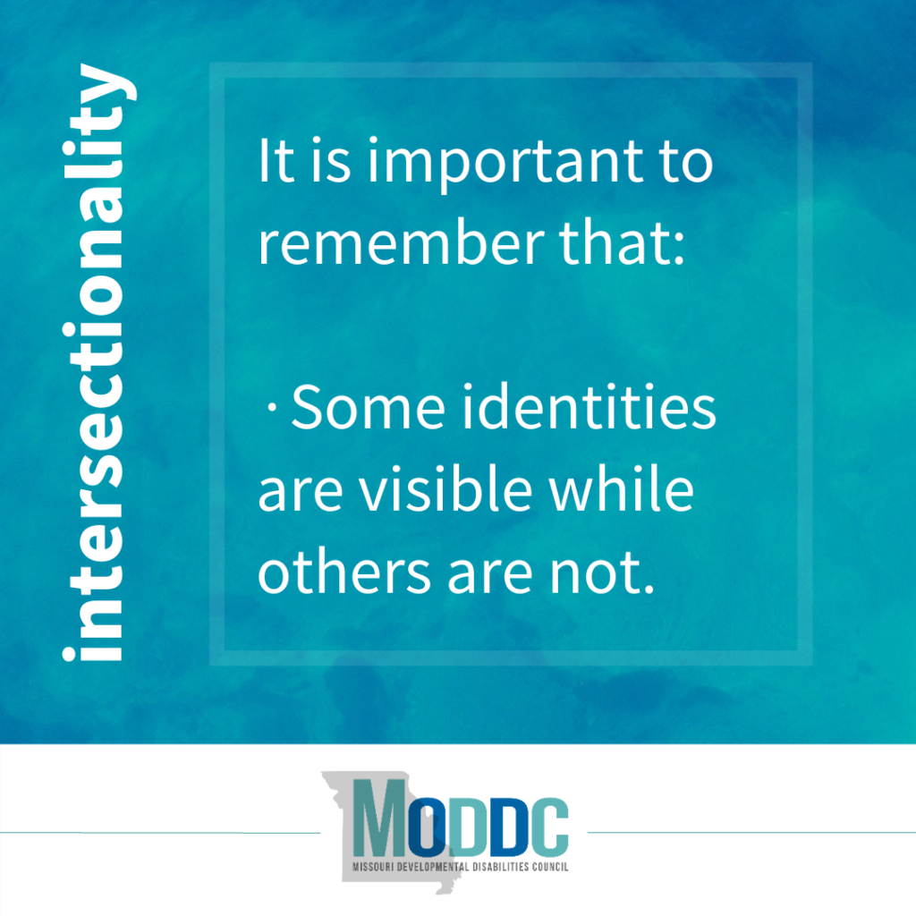 blue water color background that says "It is important to remember that: Some identities are visible while others are not."
